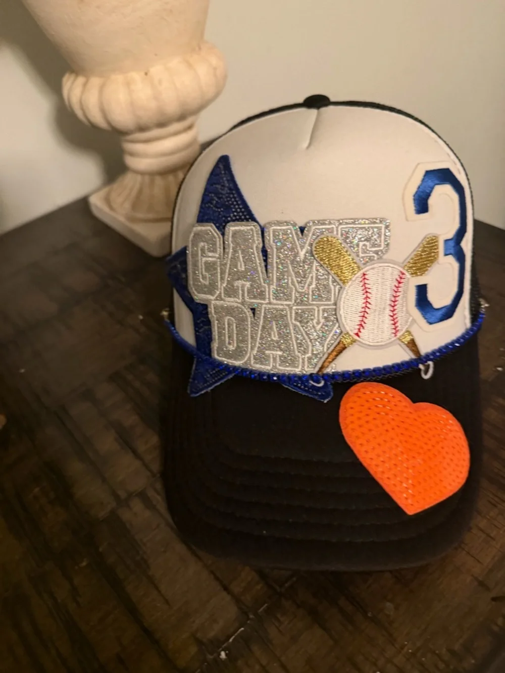 Custom game Day Baseball patch trucker hat orange and blue - #3 - Picture 2 of 3
